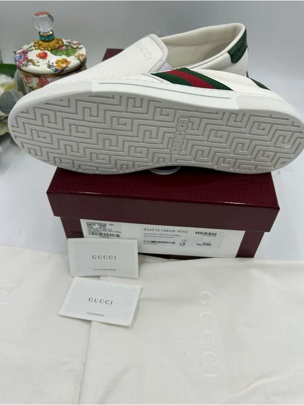 Gucci ace canvas slip on sneakers with iconic web trim size 10 fits 10.5US